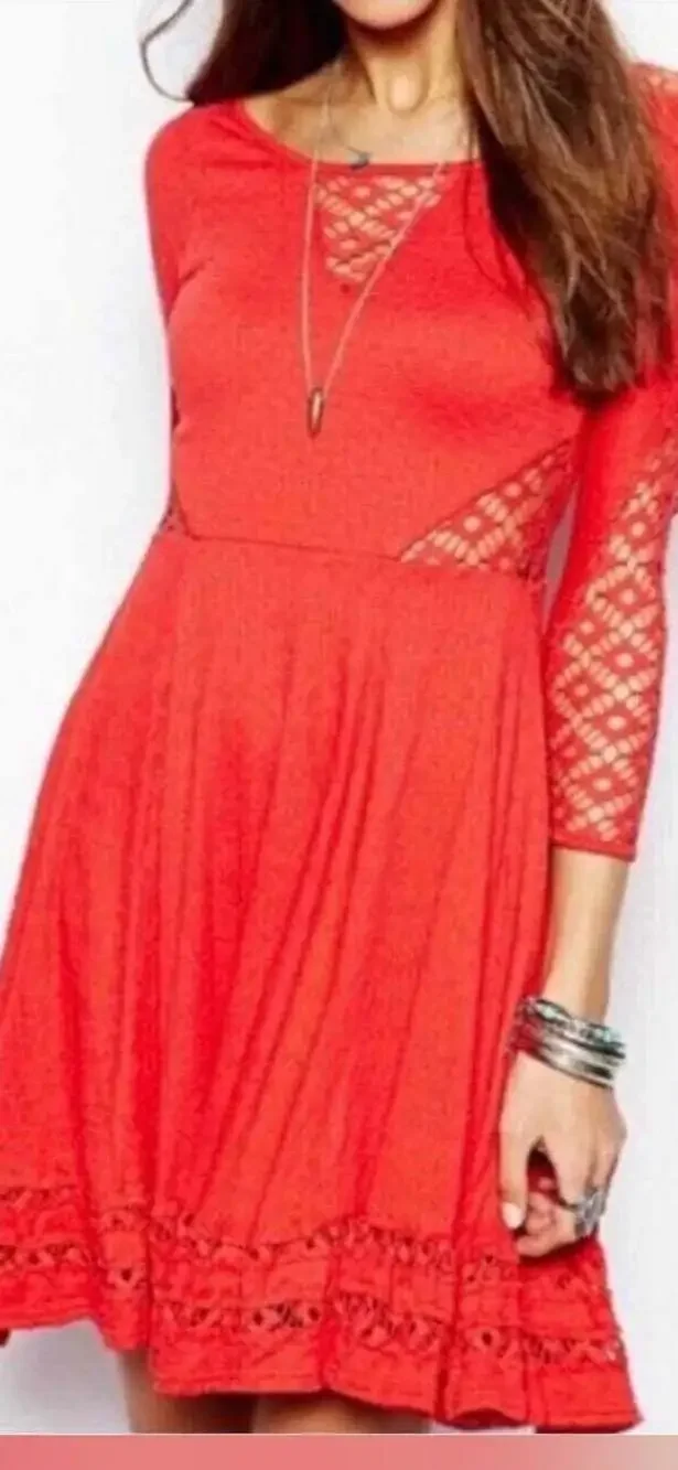 Free People To The Point Crochet Mini Flare Dress Small Summer Boho Chic